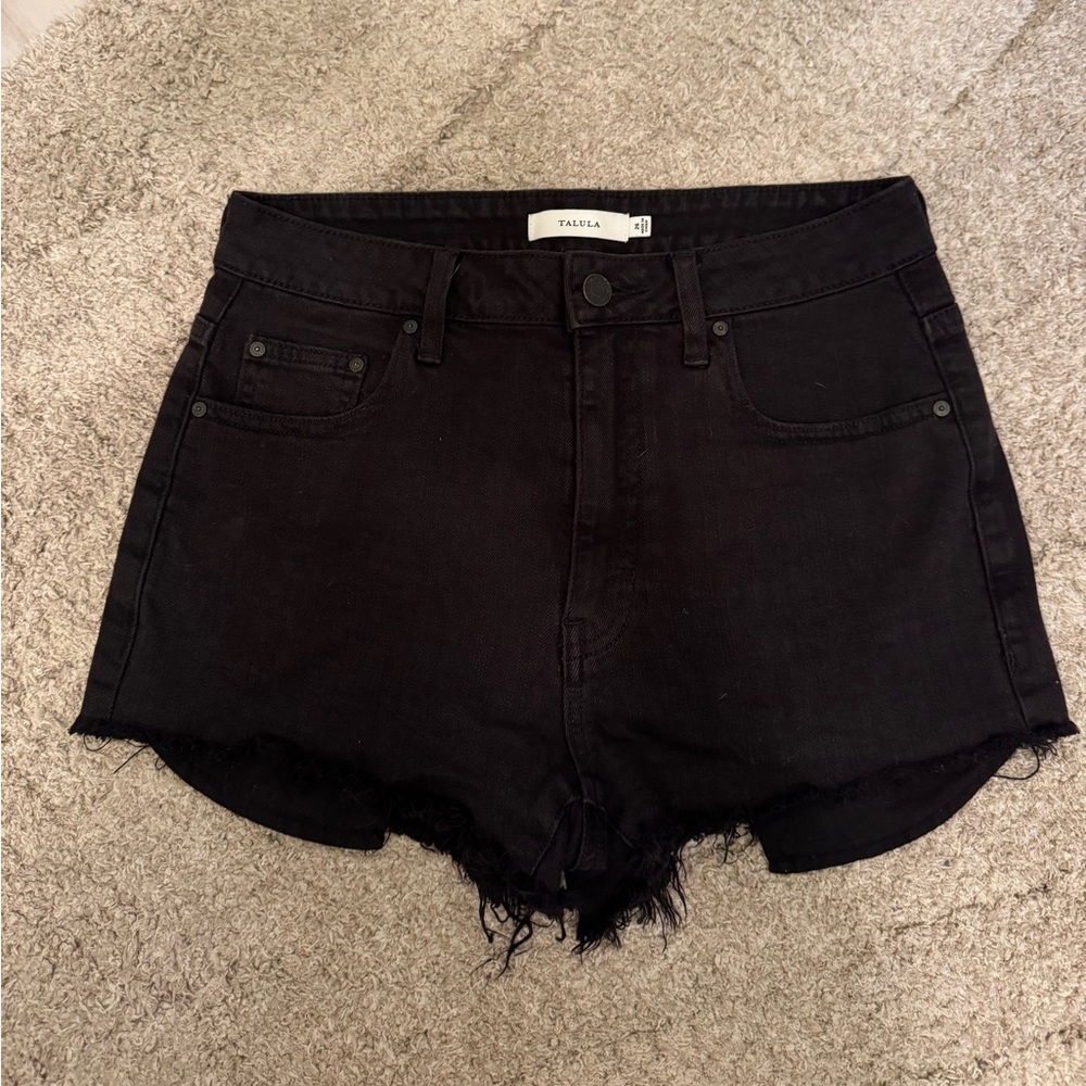 Aritzia Talula Black Jean Shorts Frayed Hem